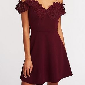 Crochet Trim Cold Shoulder Skater Dress
